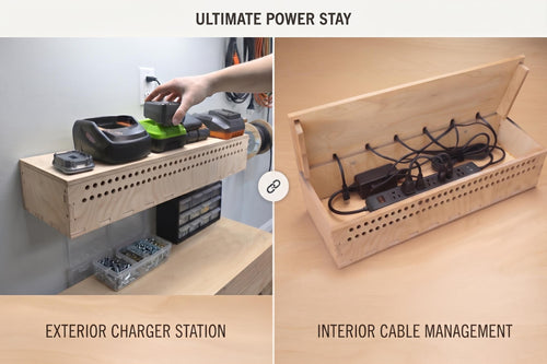 Extra Large Battery Charger & Cable Organizer Box – 28 Inch Heavy Duty Wood Garage Storage