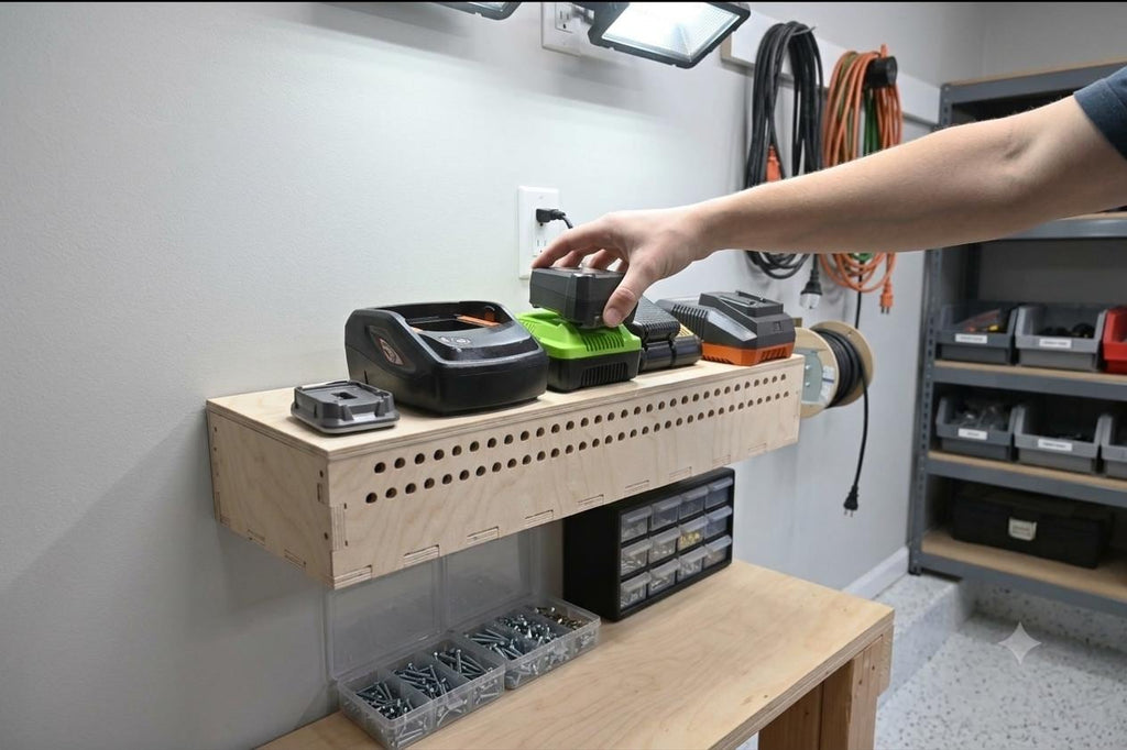 Extra Large Battery Charger & Cable Organizer Box – 28 Inch Heavy Duty Wood Garage Storage