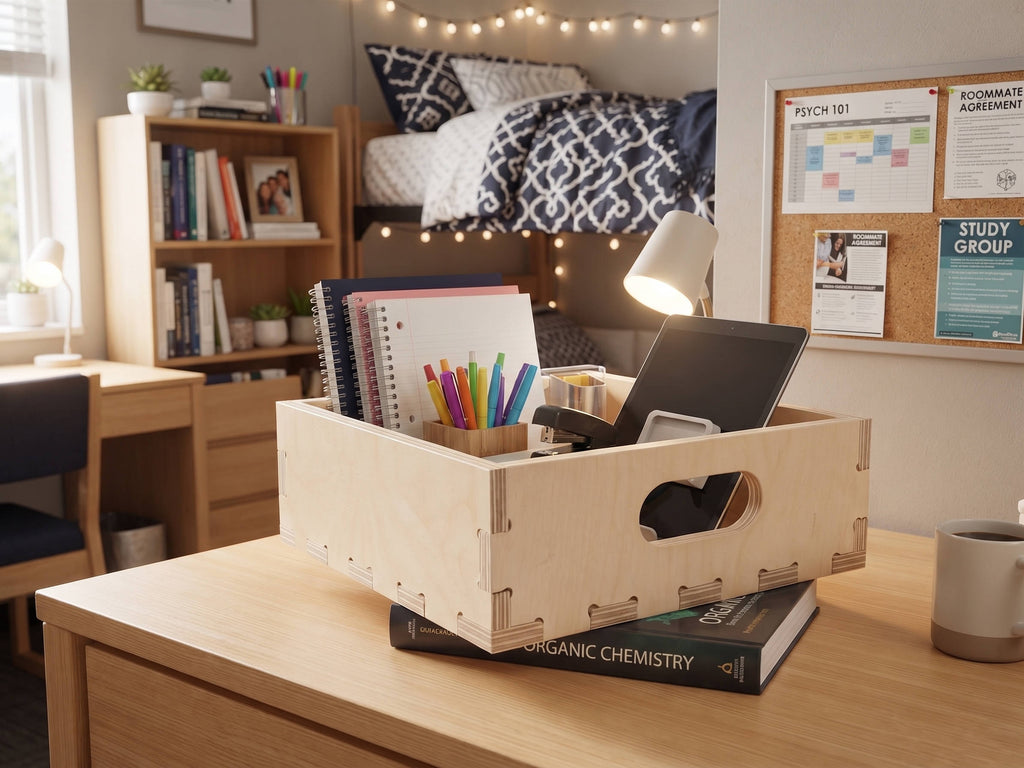 Birch Plywood Storage Crate: Interlocking Cube Shelf Organizer (12.875" W x 14" D x 4.3" H)