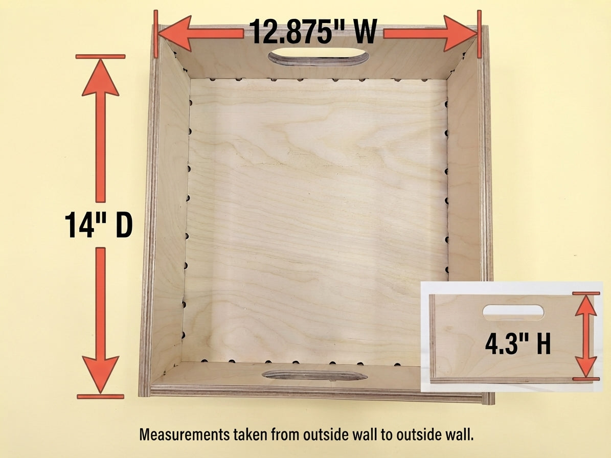 Birch Plywood Storage Crate: Interlocking Cube Shelf Organizer (12.875" W x 14" D x 4.3" H)
