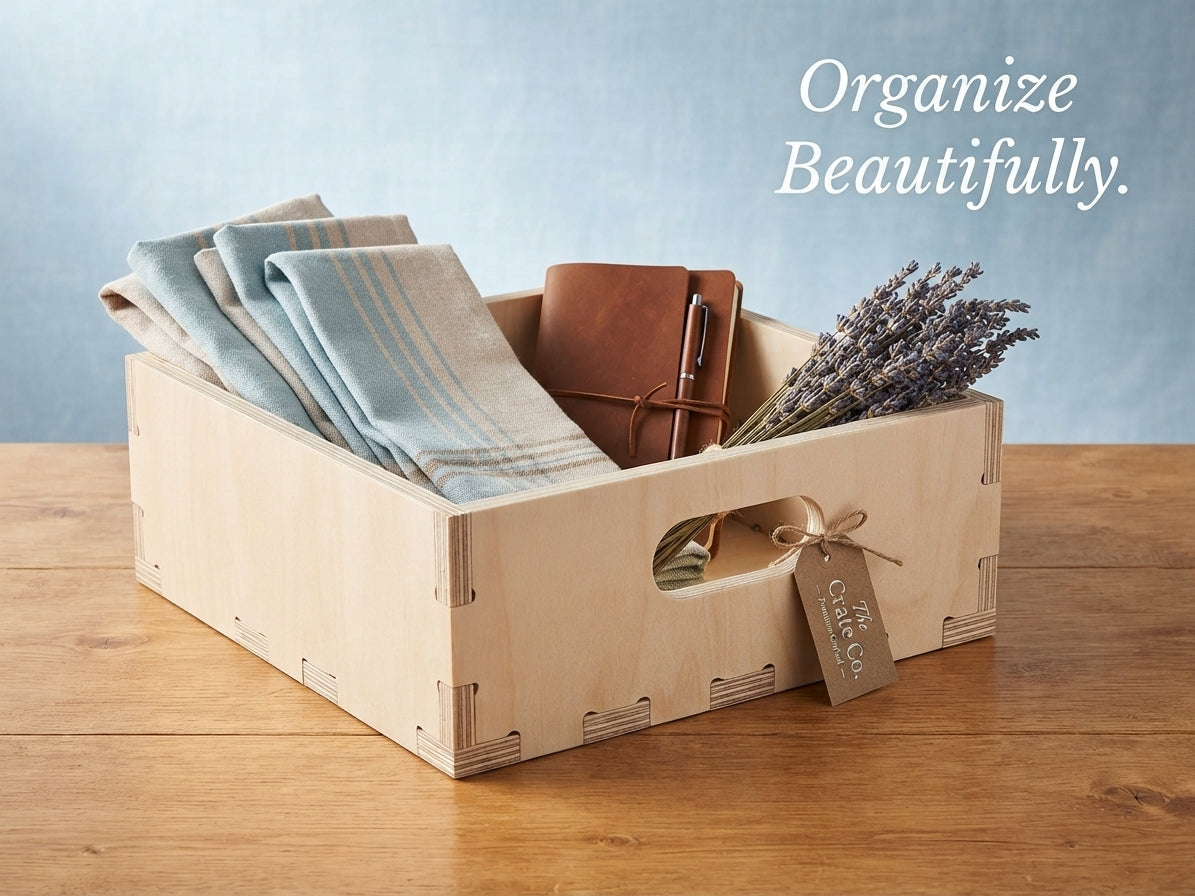 Birch Plywood Storage Crate: Interlocking Cube Shelf Organizer (12.875" W x 14" D x 4.3" H)