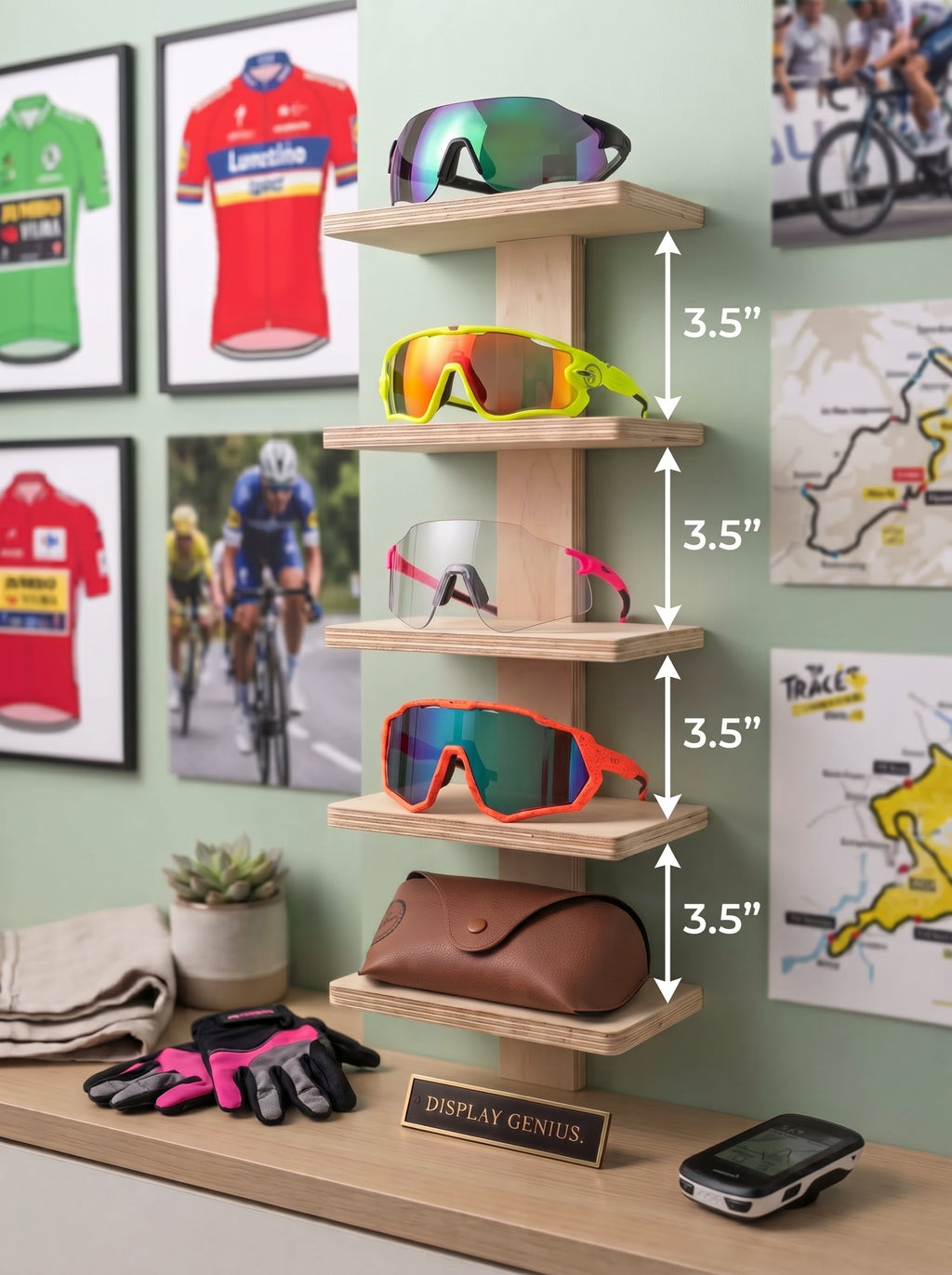 Wooden Sunglasses Organizer – 5-Pair Sunglass & Visor Holder, Freestanding or Wall Mount
