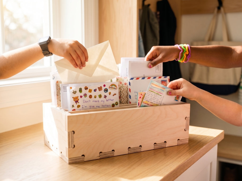 Wooden Countertop Mail Organizer Box – Family Letter & Bill Holder with 4 Slots