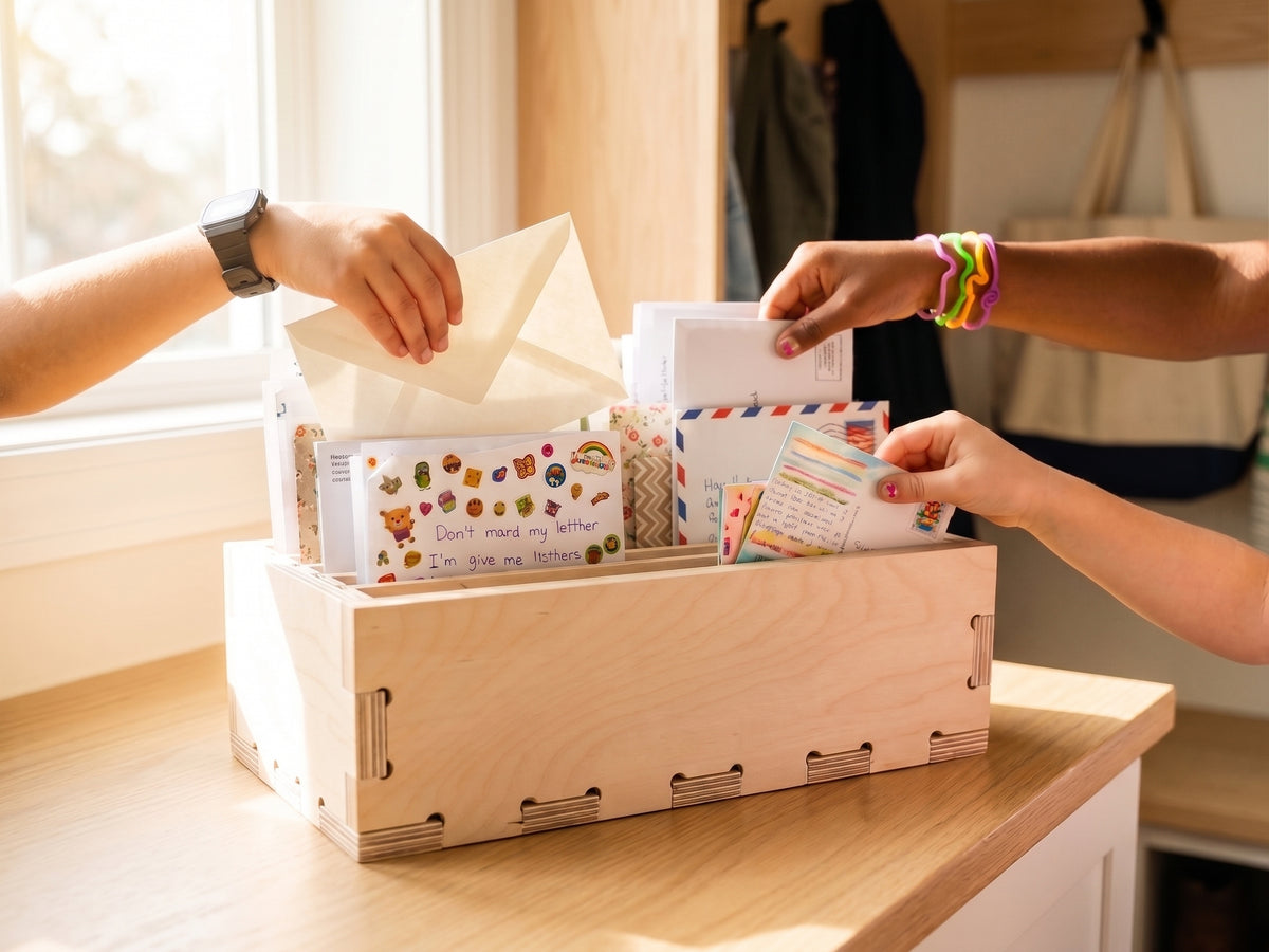 Wooden Countertop Mail Organizer Box – Family Letter & Bill Holder with 4 Slots