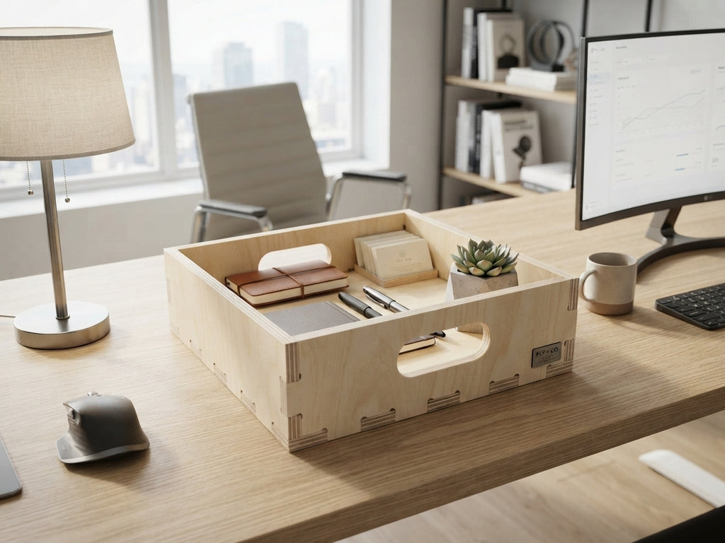 Birch Plywood Storage Crate: Interlocking Cube Shelf Organizer (12.875" W x 14" D x 4.3" H)
