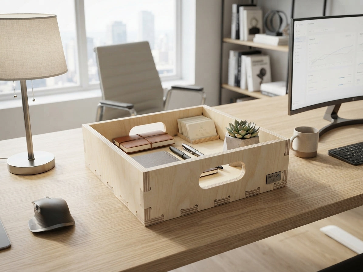 Birch Plywood Storage Crate: Interlocking Cube Shelf Organizer (12.875" W x 14" D x 4.3" H)