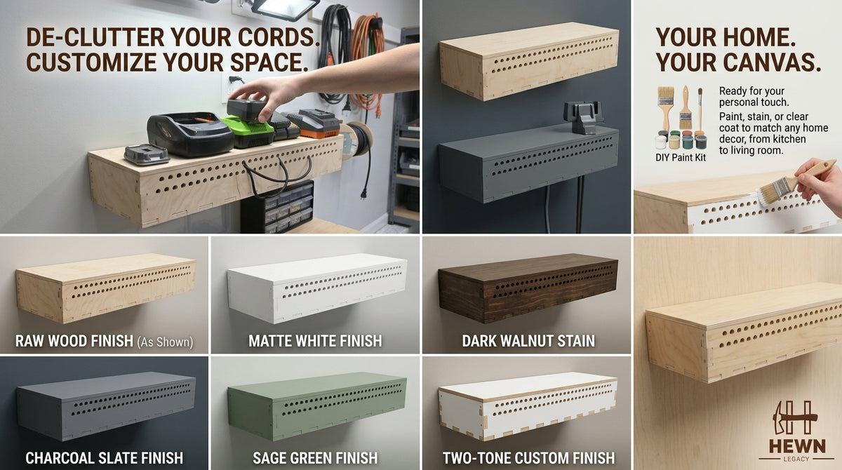 Extra Large Battery Charger & Cable Organizer Box – 28 Inch Heavy Duty Wood Garage Storage