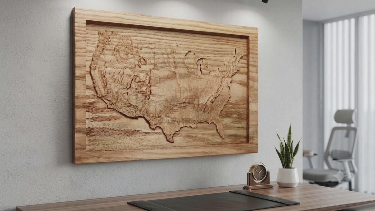 Topographical Continental United States Carving