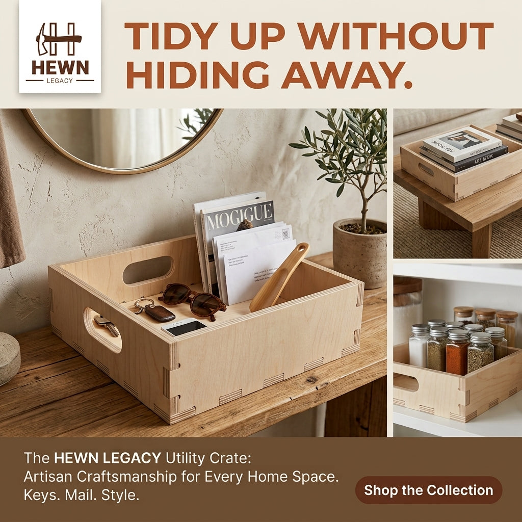 Birch Plywood Storage Crate: Interlocking Cube Shelf Organizer (12.875" W x 14" D x 4.3" H)