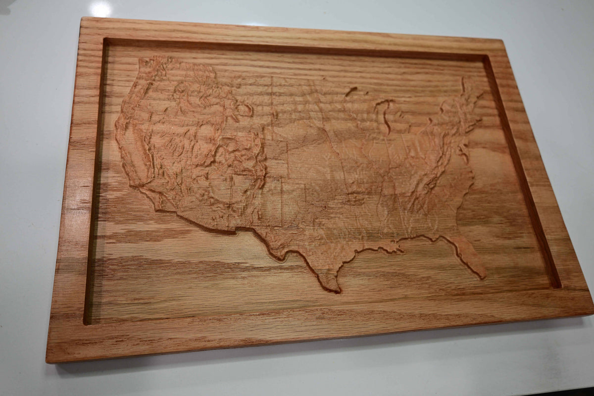 Topographical Continental United States Carving