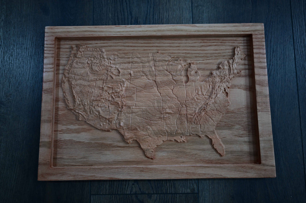 Topographical Continental United States Carving