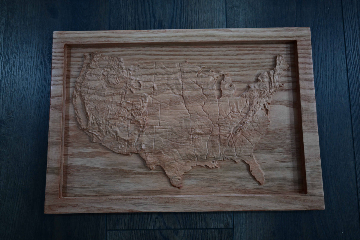 Topographical Continental United States Carving
