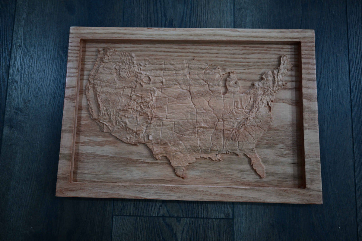 Topographical Continental United States Carving