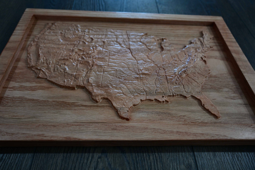 Topographical Continental United States Carving