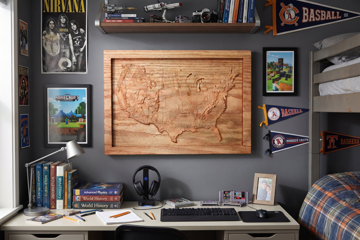 Topographical Continental United States Carving