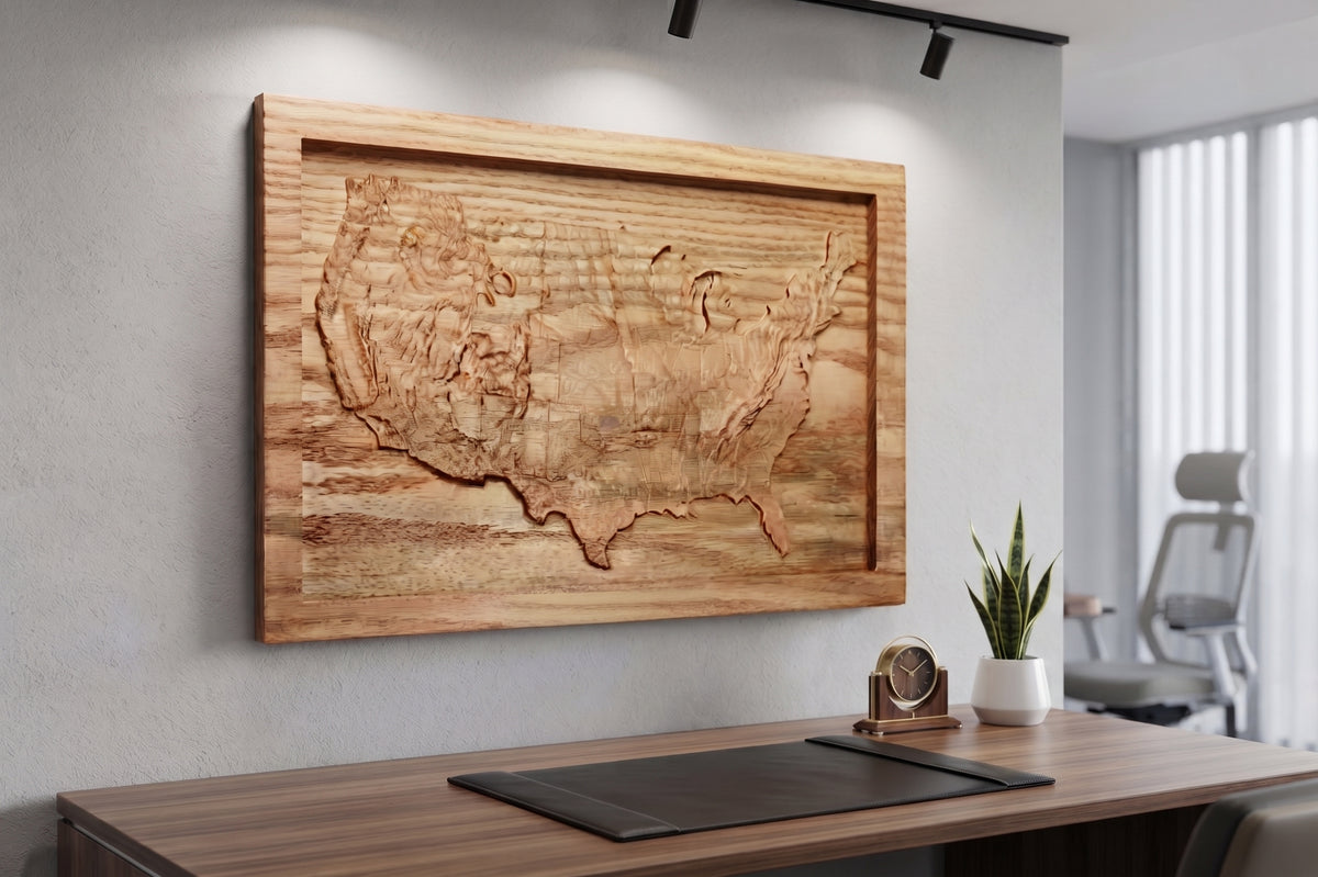 Topographical Continental United States Carving